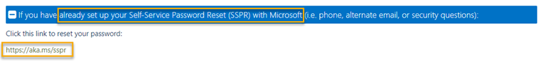 Password reset instructions from Microsoft.