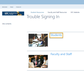 Login page for student resources at SPC.