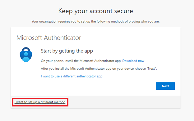 Microsoft Authenticator setup instructions screen.