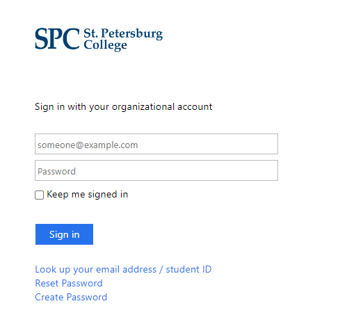 Login page for St. Petersburg College.