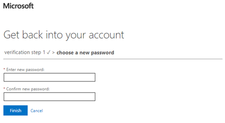 Microsoft password reset screen.