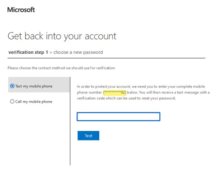 Microsoft account recovery screen.