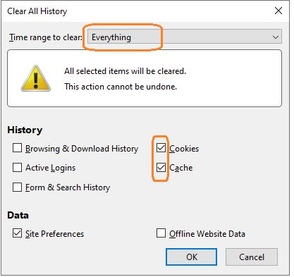 Settings menu for clearing browser history.