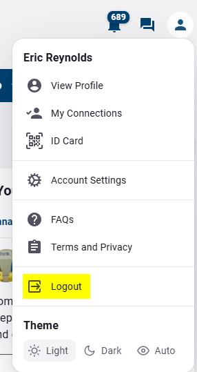 Menu with logout option highlighted.