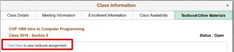 Class information with a textbook link.