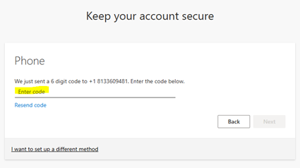 Account security verification screen.