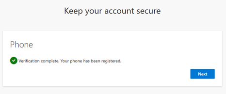 Phone verification confirmation message.