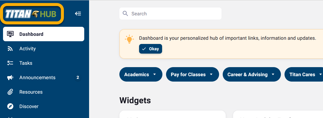 Titan Hub dashboard interface with menu options.