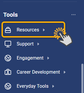 Shows user selecting resources under the Tools category