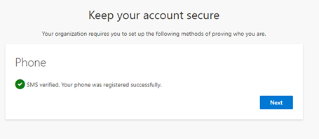 Account security setup screen with phone verification.