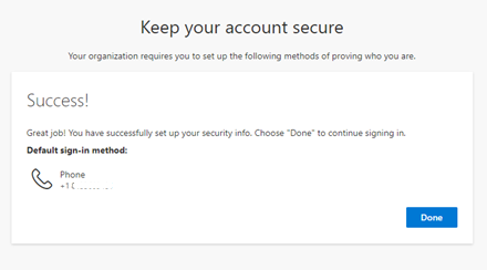 Account security setup success message.