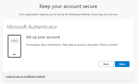 Microsoft Authenticator setup screen.