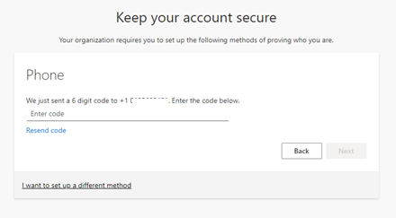Account security verification screen.