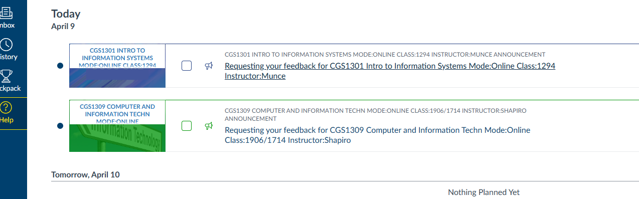 screenshot of dashboard