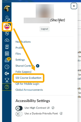 click profile photo, then clilck SSI Course Evaluation 