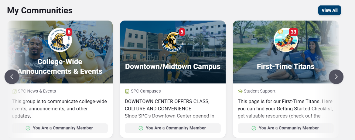 screenshot of My Communities